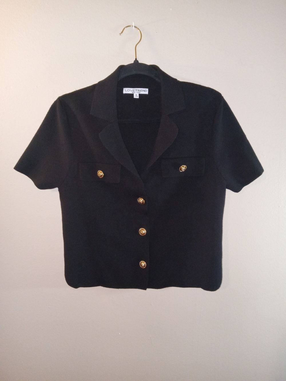 Black Short-Sleeve Button Front Cardigan